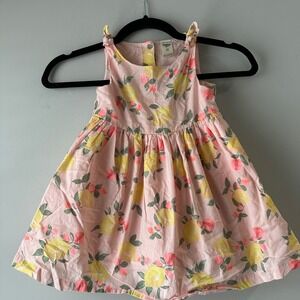OshKosh B'gosh Girls Lemon Floral Print Pink Dress Size 2T Button Back